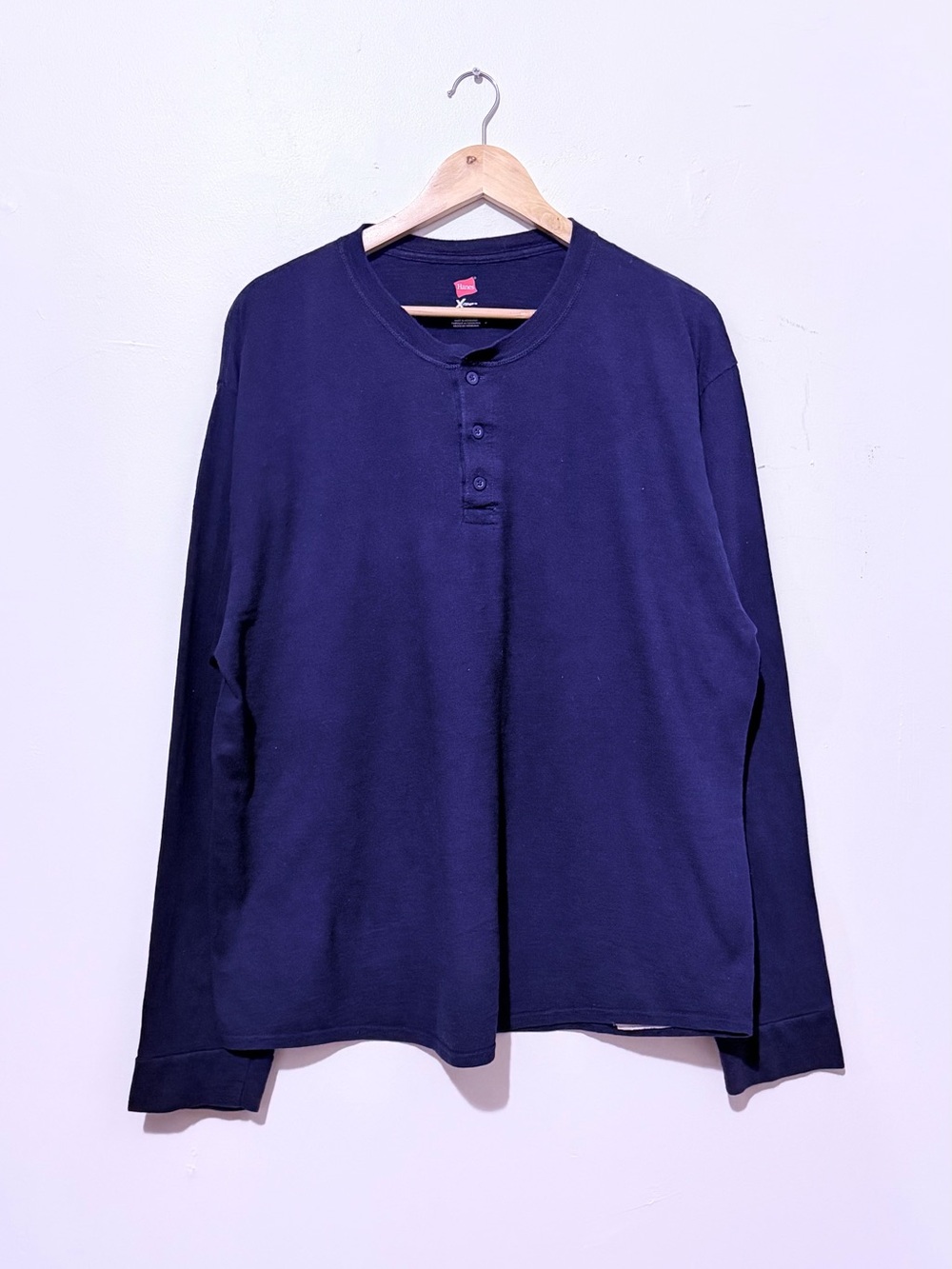 Hanes Dark Blue Long Sleeve Henley Shirt